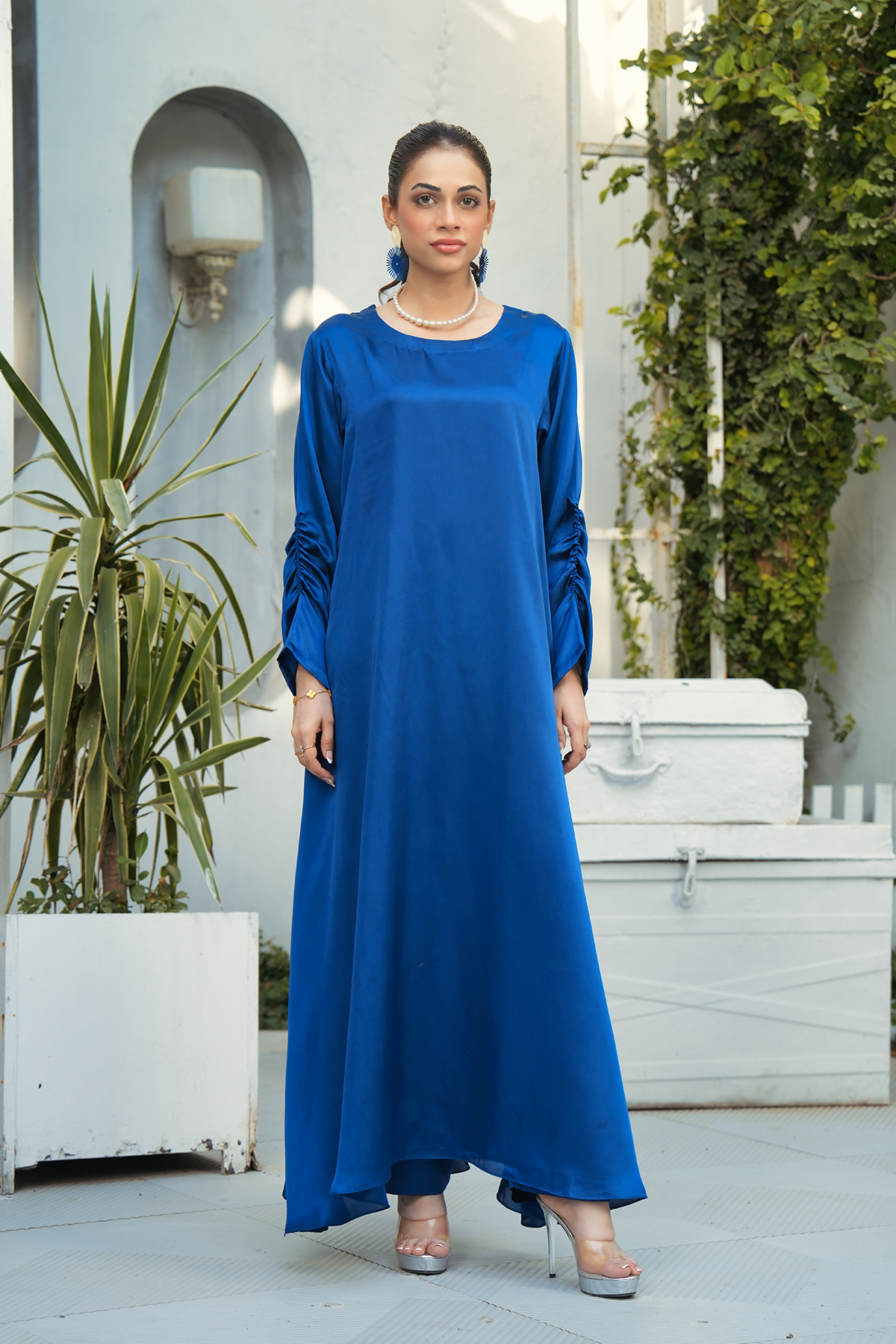 Sapphire Blue Solid 2-Piece Shirt & Trouser Set