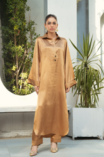 Beige Solid 2-Piece Shirt & Trouser Set