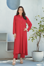 Maroon Solid 2-Piece Shirt & Trouser Set