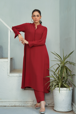 Reddish Maroon Solid 2-Piece Shirt & Trouser Set