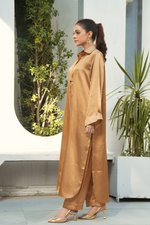 Beige Solid 2-Piece Shirt & Trouser Set