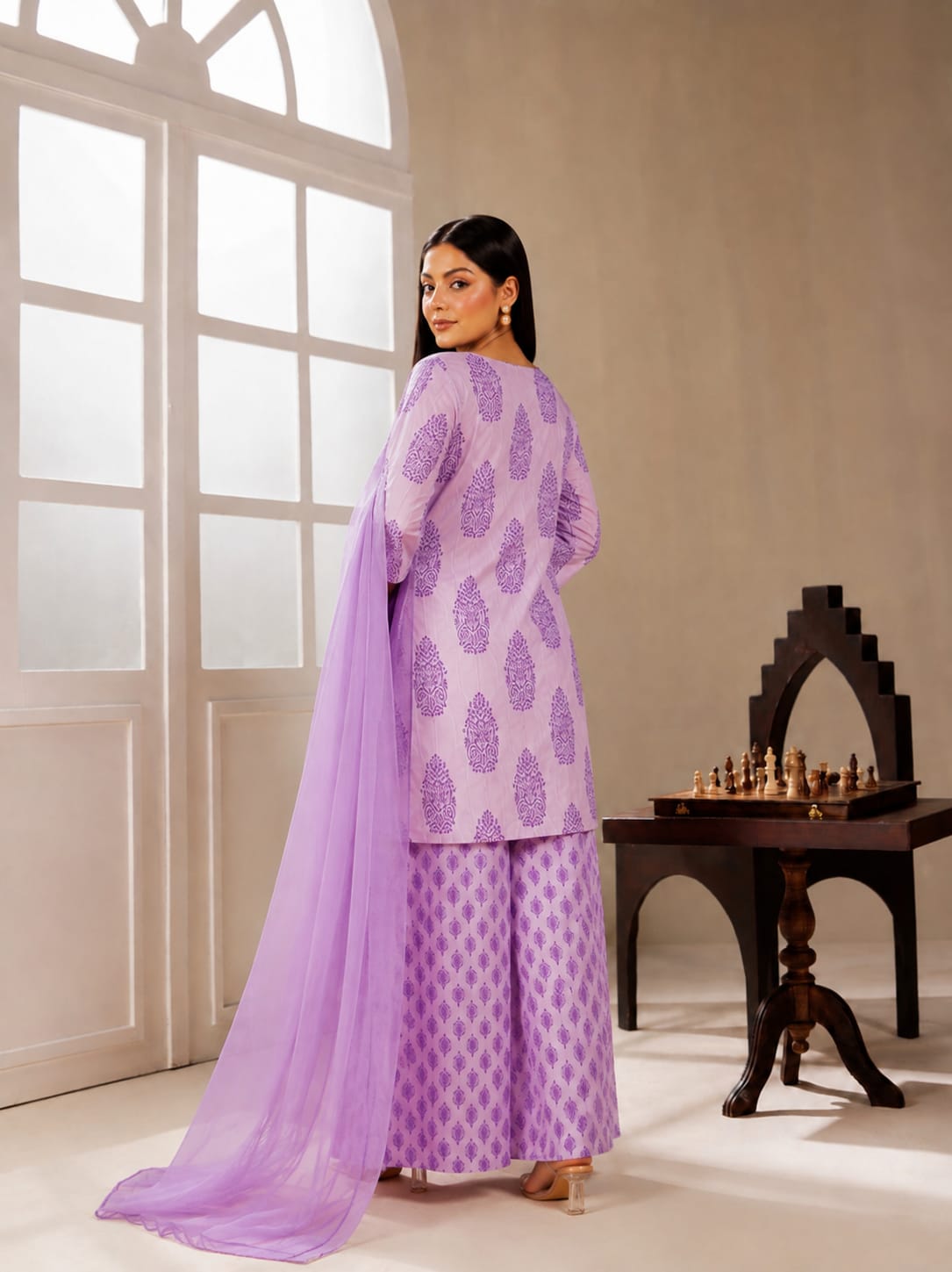 Mauve-Noor Printed 3-piece