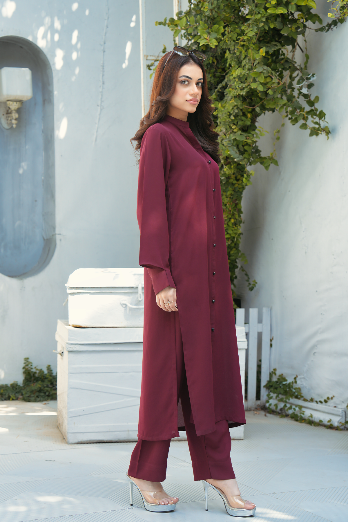 Plum Solid 2-Piece Shirt & Trouser Set