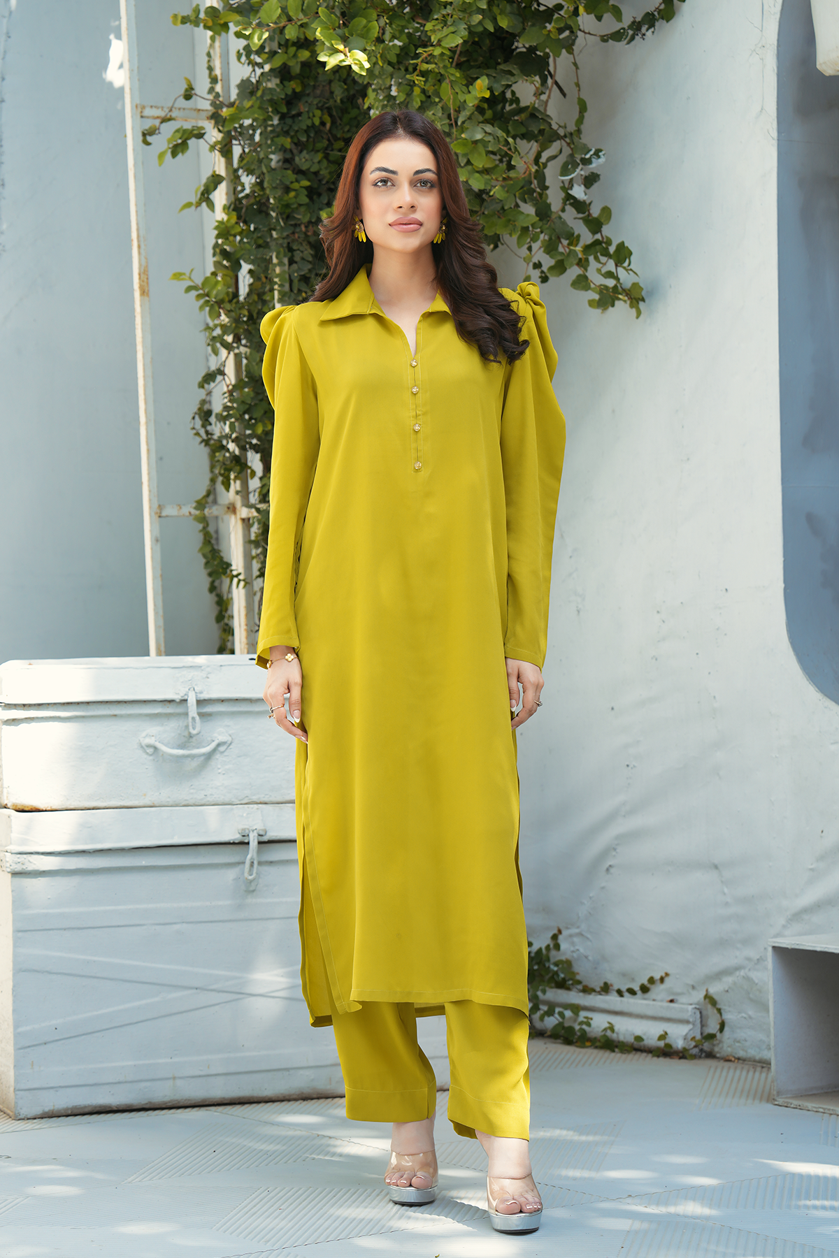 Olive Solid 2-Piece Shirt & Trouser Set