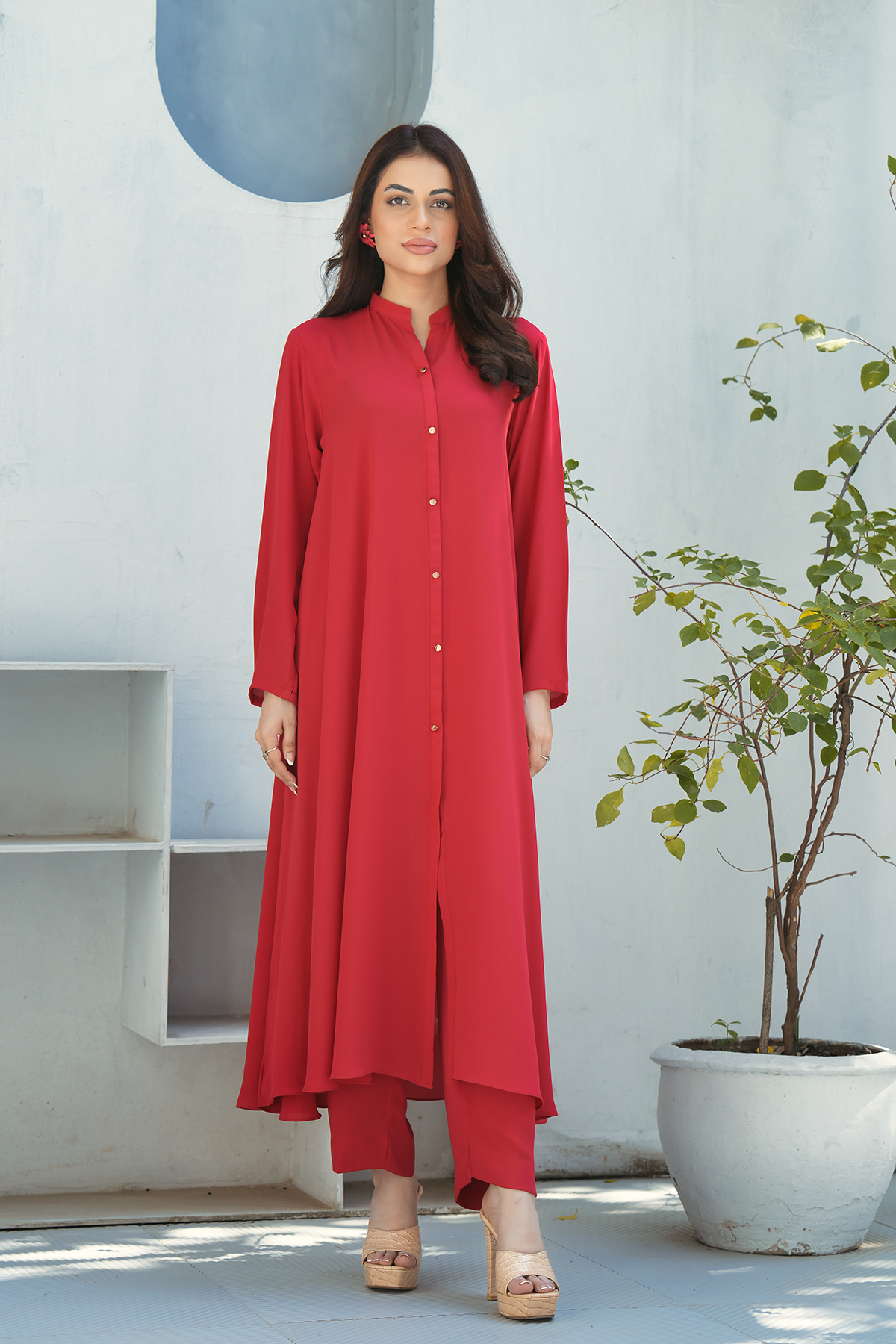 Maroon Solid 2-Piece Shirt & Trouser Set