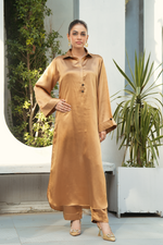 Beige Solid 2-Piece Shirt & Trouser Set