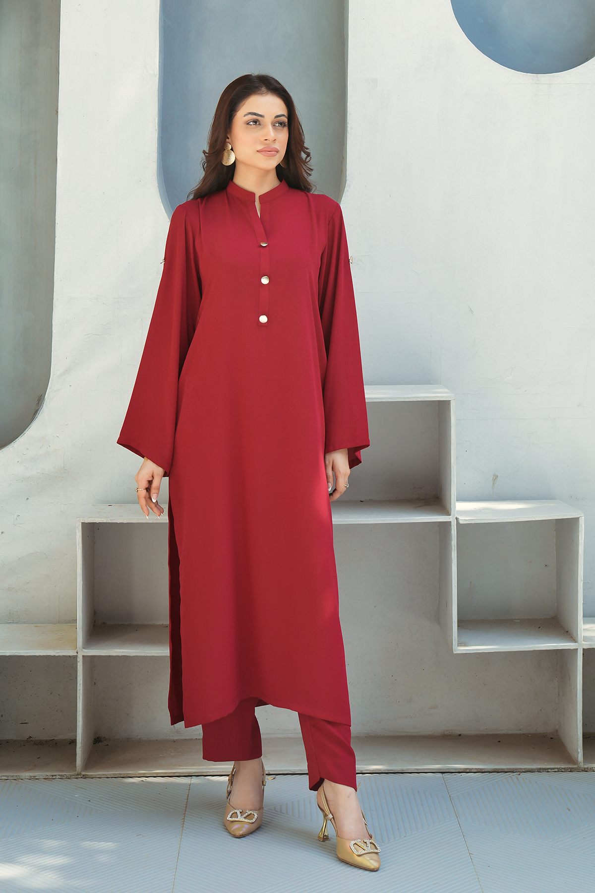 Maroon Solid 2-Piece Shirt & Trouser Set