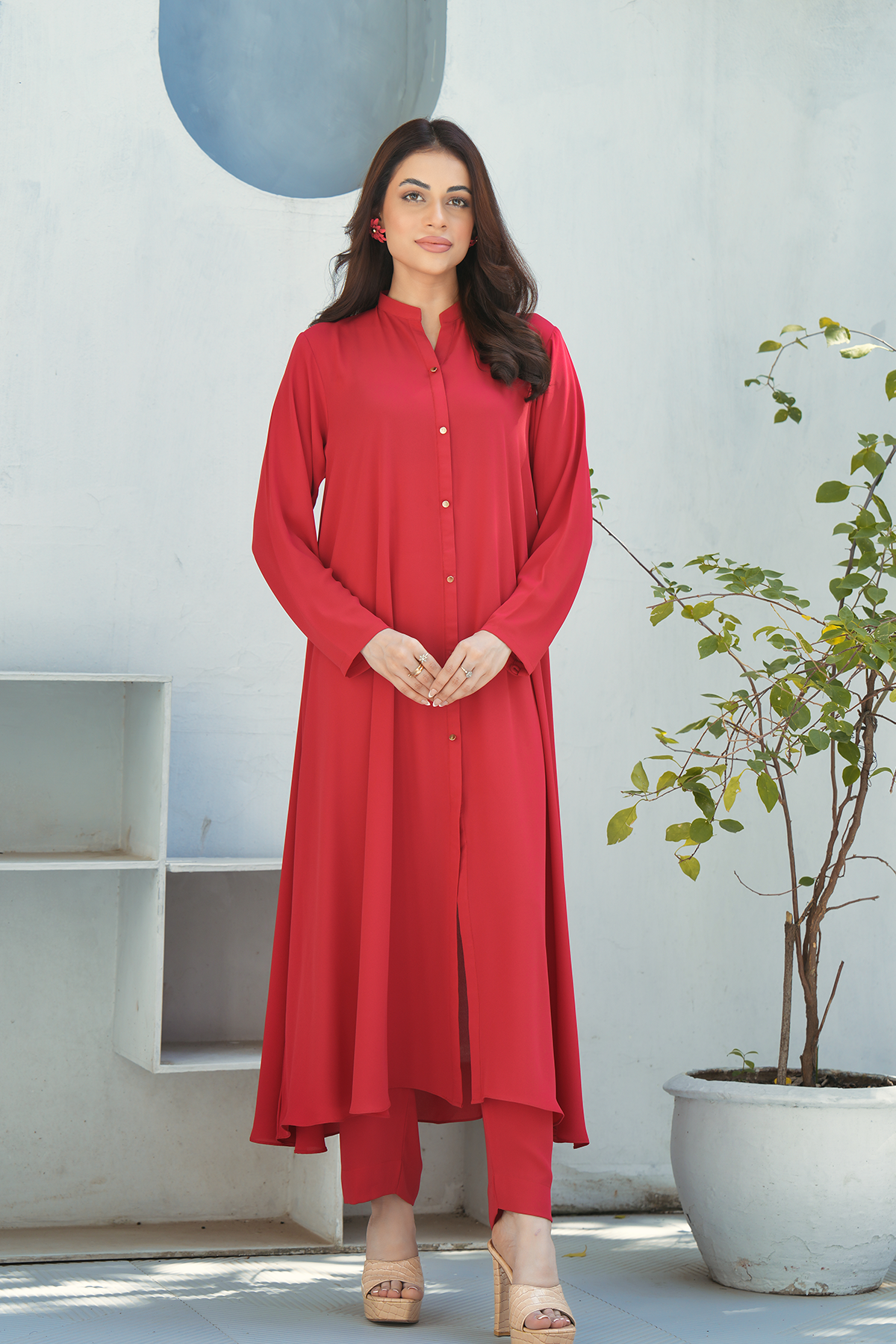 Maroon Solid 2-Piece Shirt & Trouser Set