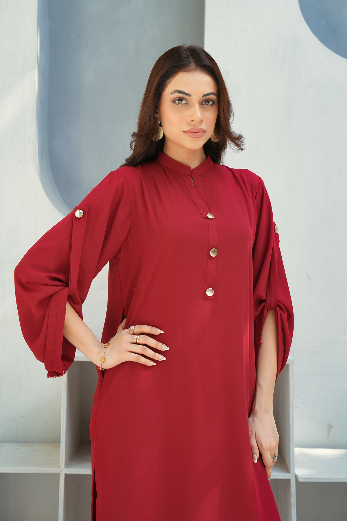 Maroon Solid 2-Piece Shirt & Trouser Set