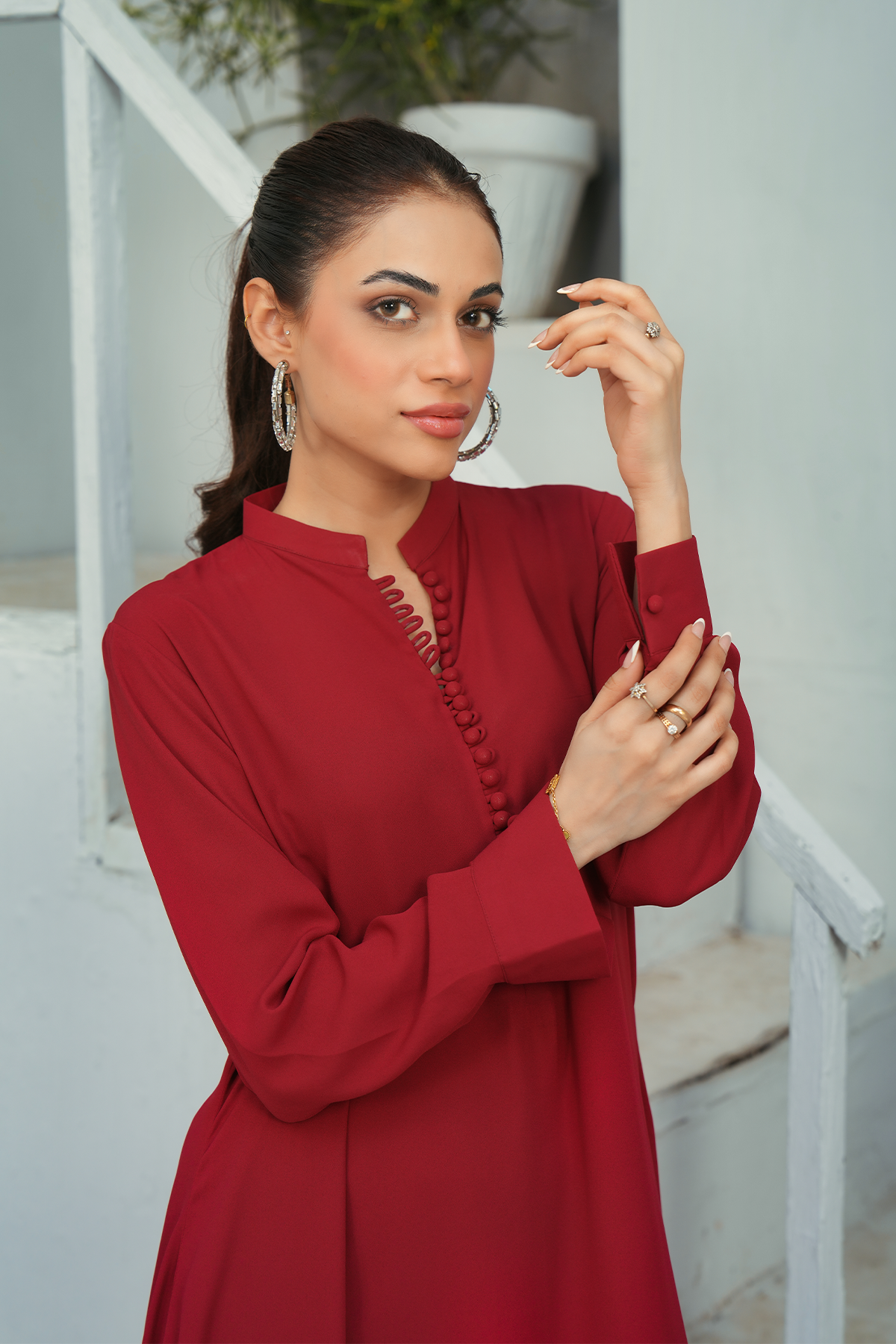 Reddish Maroon Solid 2-Piece Shirt & Trouser Set