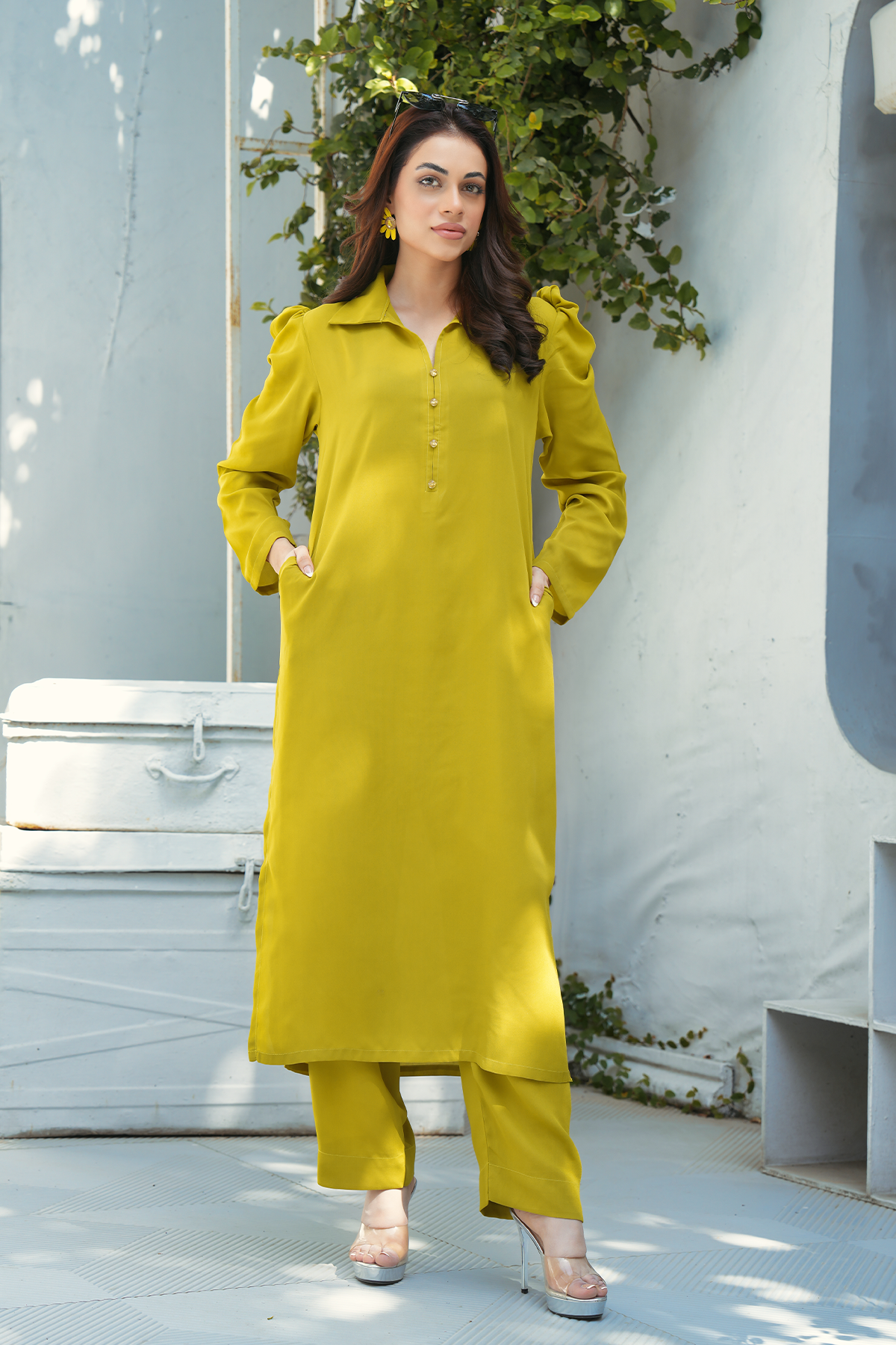 Olive Solid 2-Piece Shirt & Trouser Set