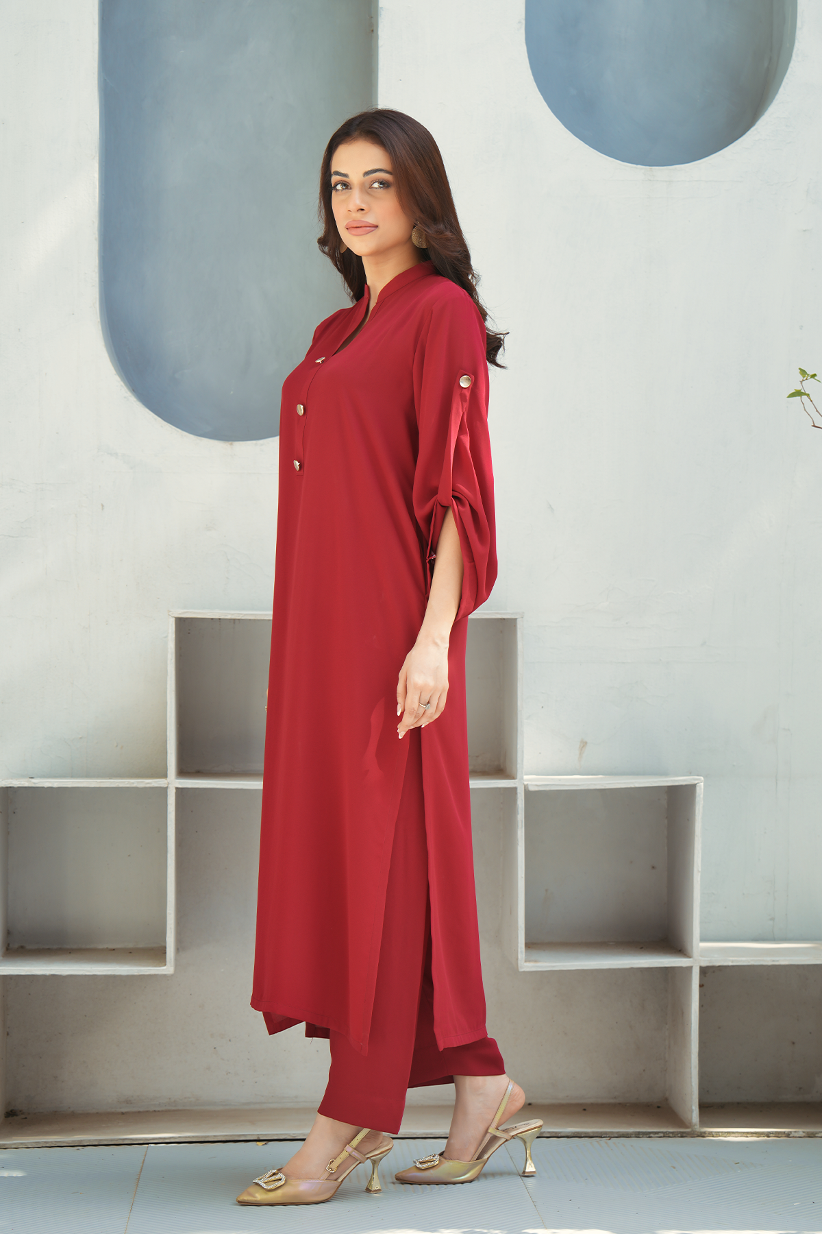 Maroon Solid 2-Piece Shirt & Trouser Set