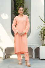 Peach Solid 2-Piece Shirt & Trouser Set
