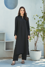 Black Solid 2-Piece Shirt & Trouser Set