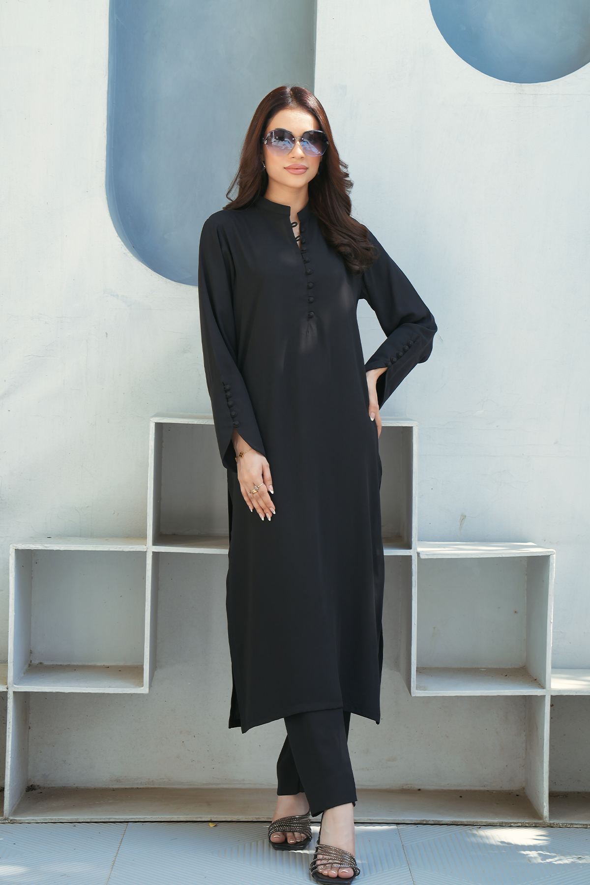 Black Solid 2-Piece Shirt & Trouser Set