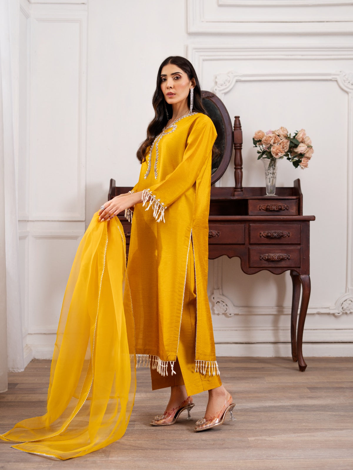 Sunlit Mustard Embroidered 3-Piece
