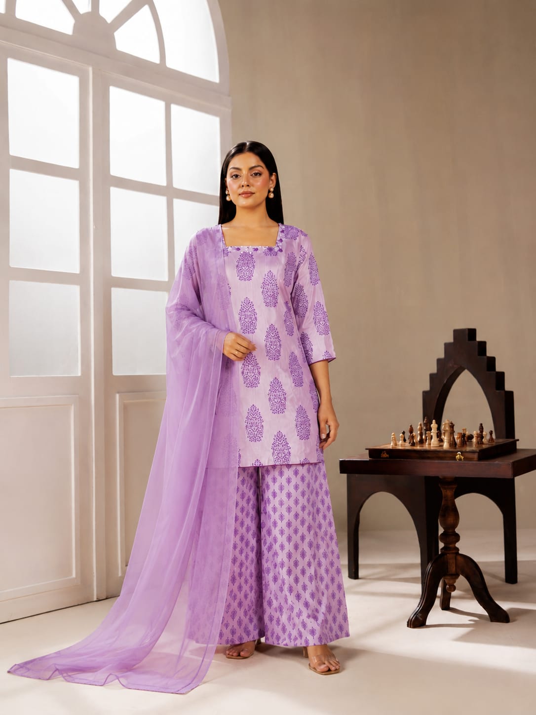 Mauve-Noor Printed 3-piece