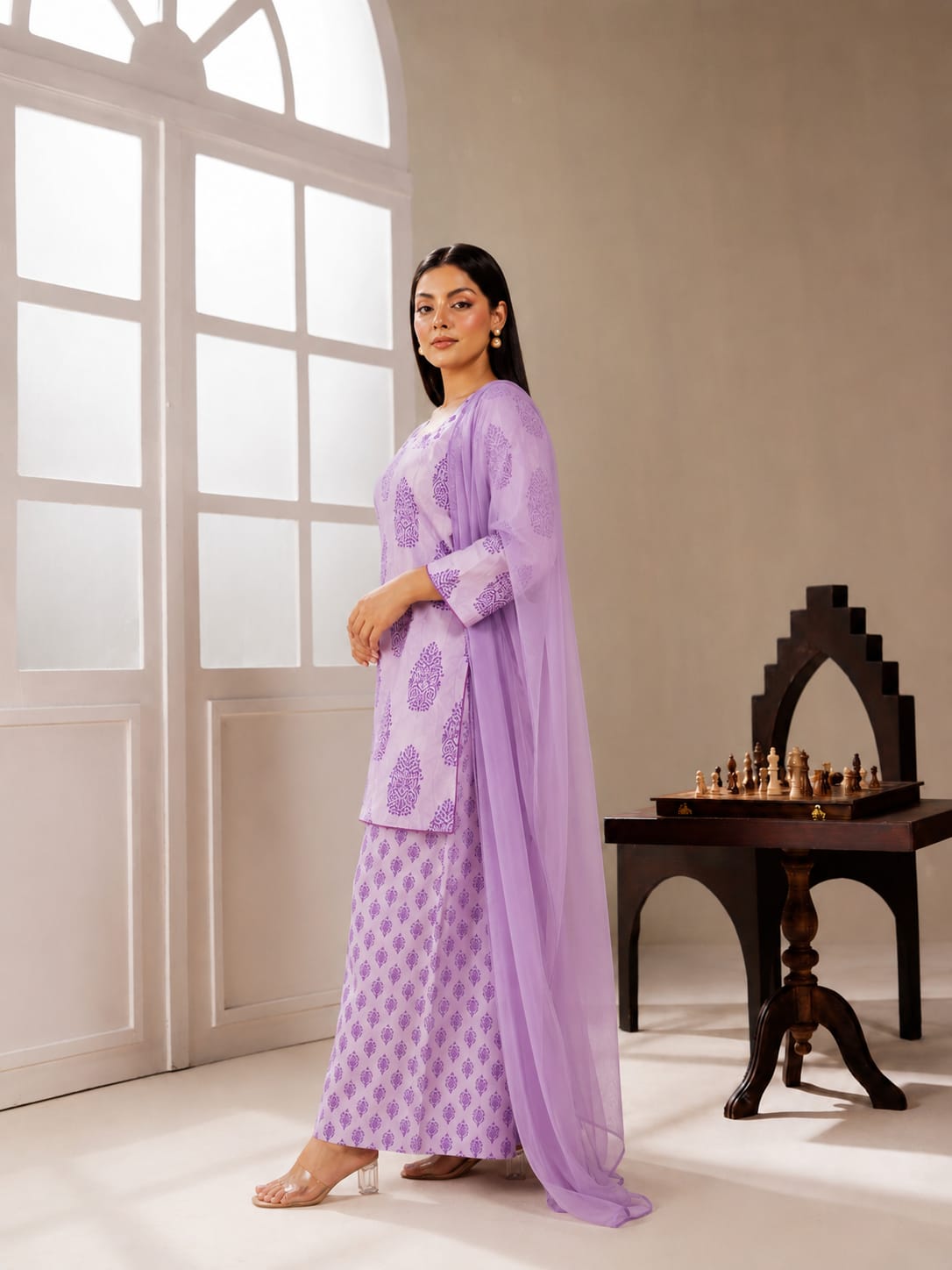 Mauve-Noor Printed 3-piece